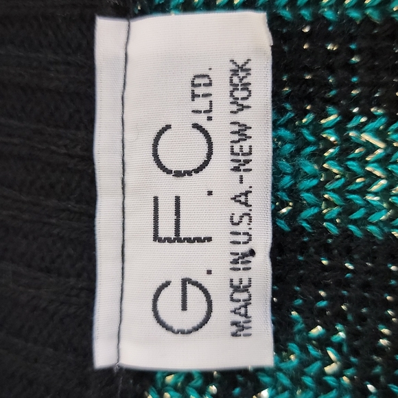 Vintage G. F. C. Green & Black Sparkly Mock Neck Sweater M - Picture 5 of 8